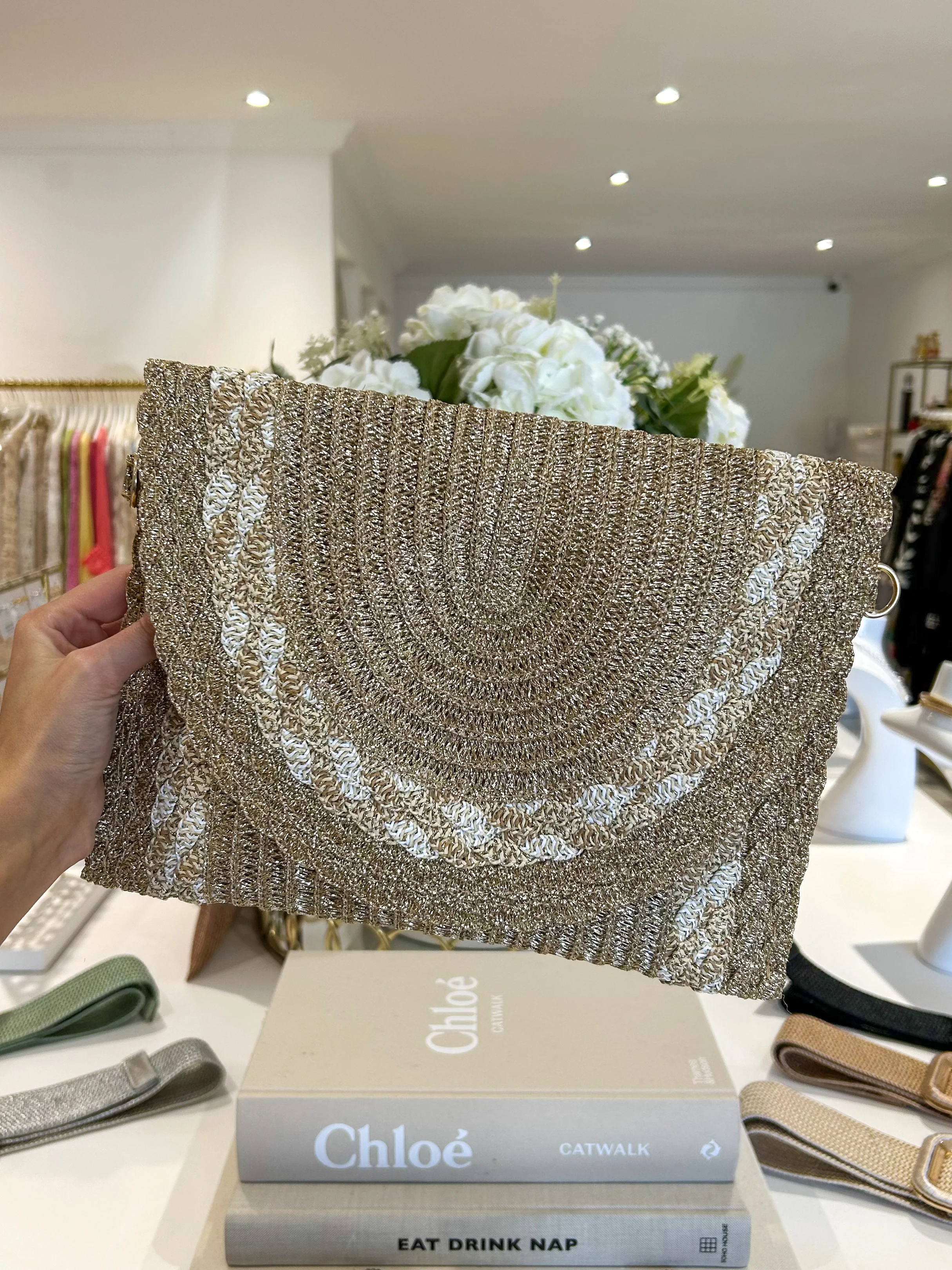 Gold Fleck Woven Plaited Clutch Bag (3 Colours) - Image 4