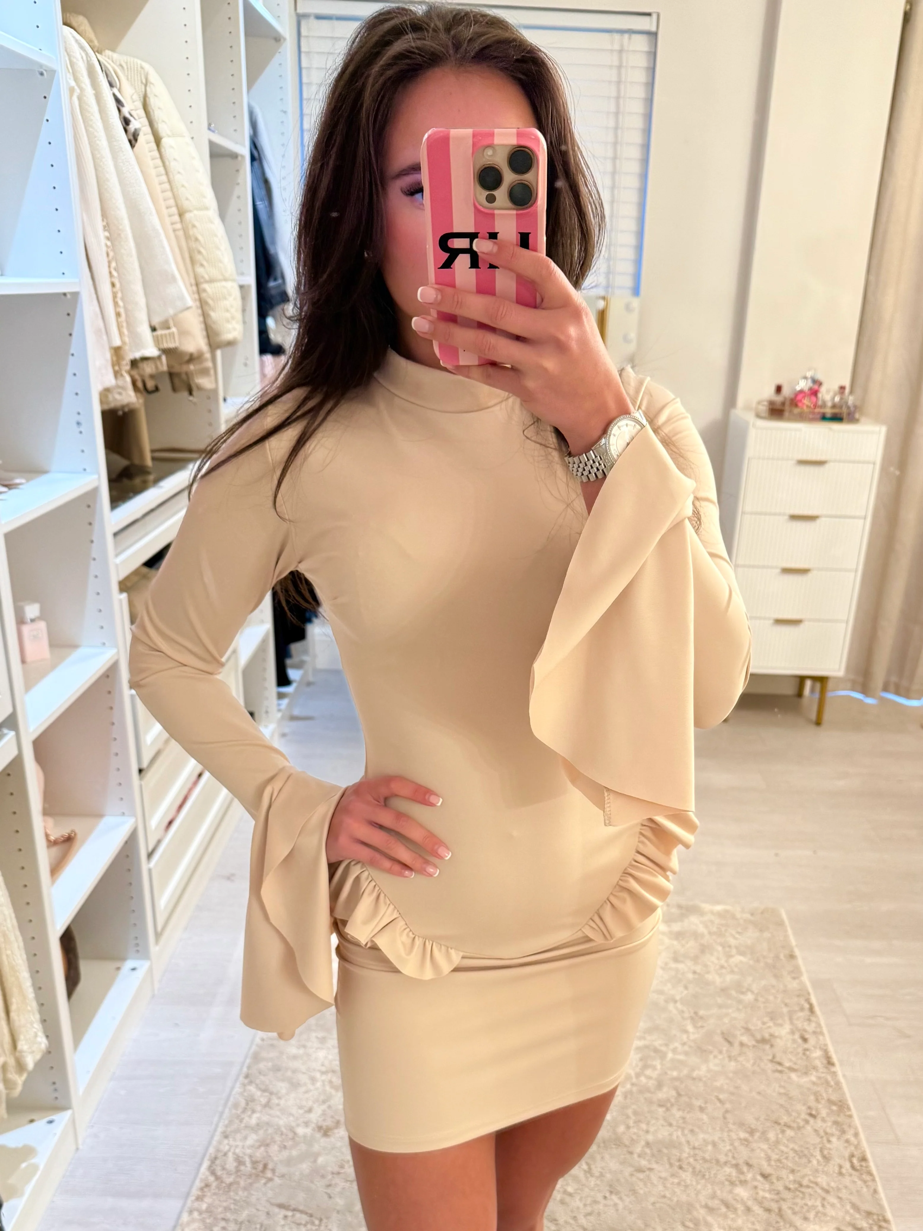 Long Sleeve Frill Mini Dress (2 Colours) - Image 3