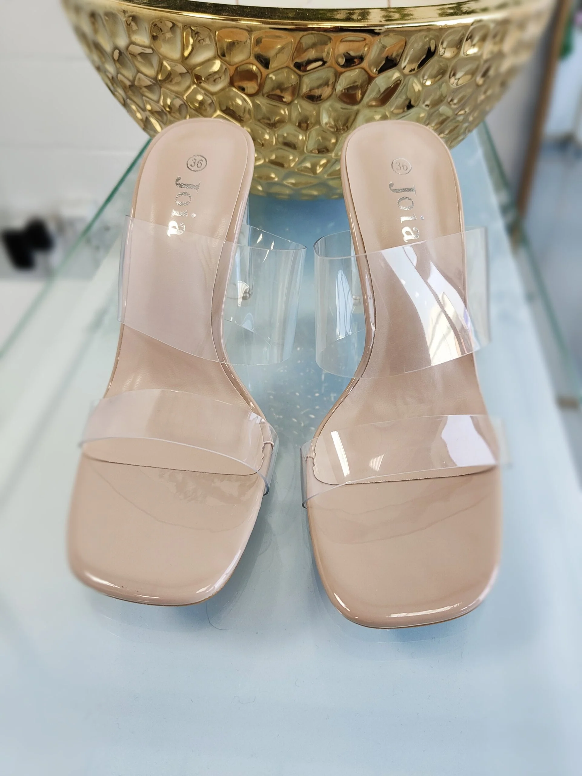Nude Clear Heel Strap Shoes - Image 3