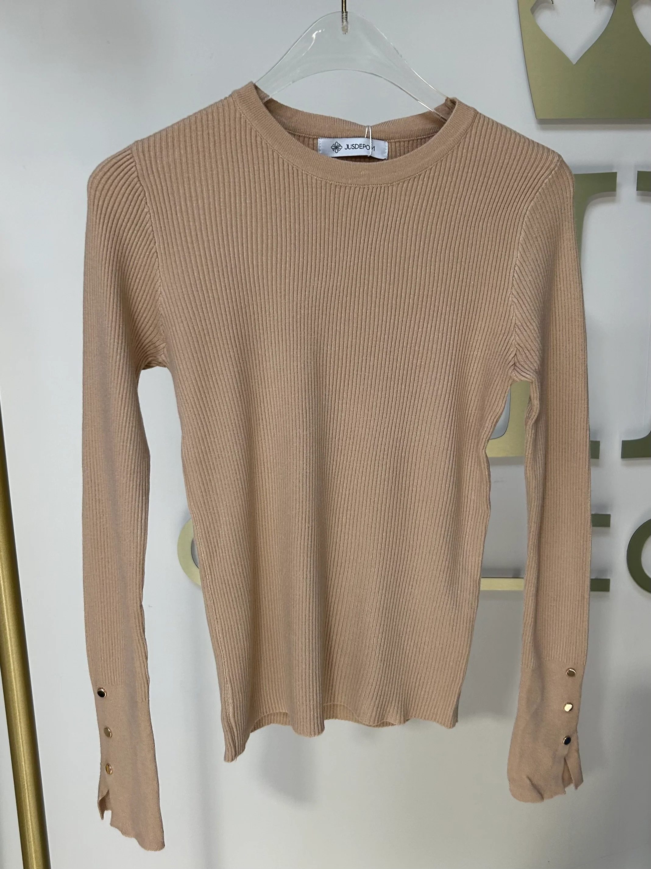 Soft Knit Round Neck Gold Button Sleeve Jumper (3 Colours) - Image 9