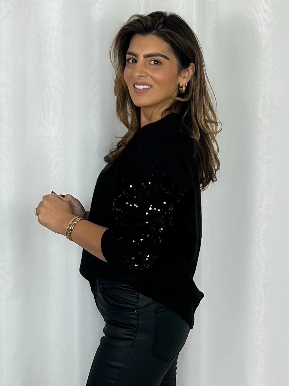 Soft Knit Round Neck Sequin Sleeve Jumper (4 Colours) - Image 7