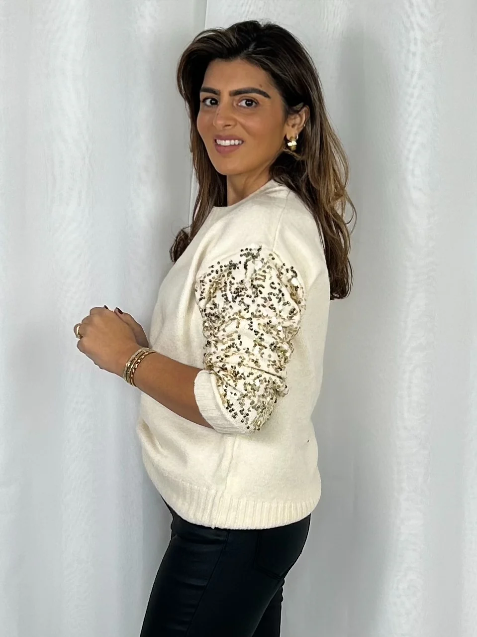 Soft Knit Round Neck Sequin Sleeve Jumper (4 Colours) - Image 8