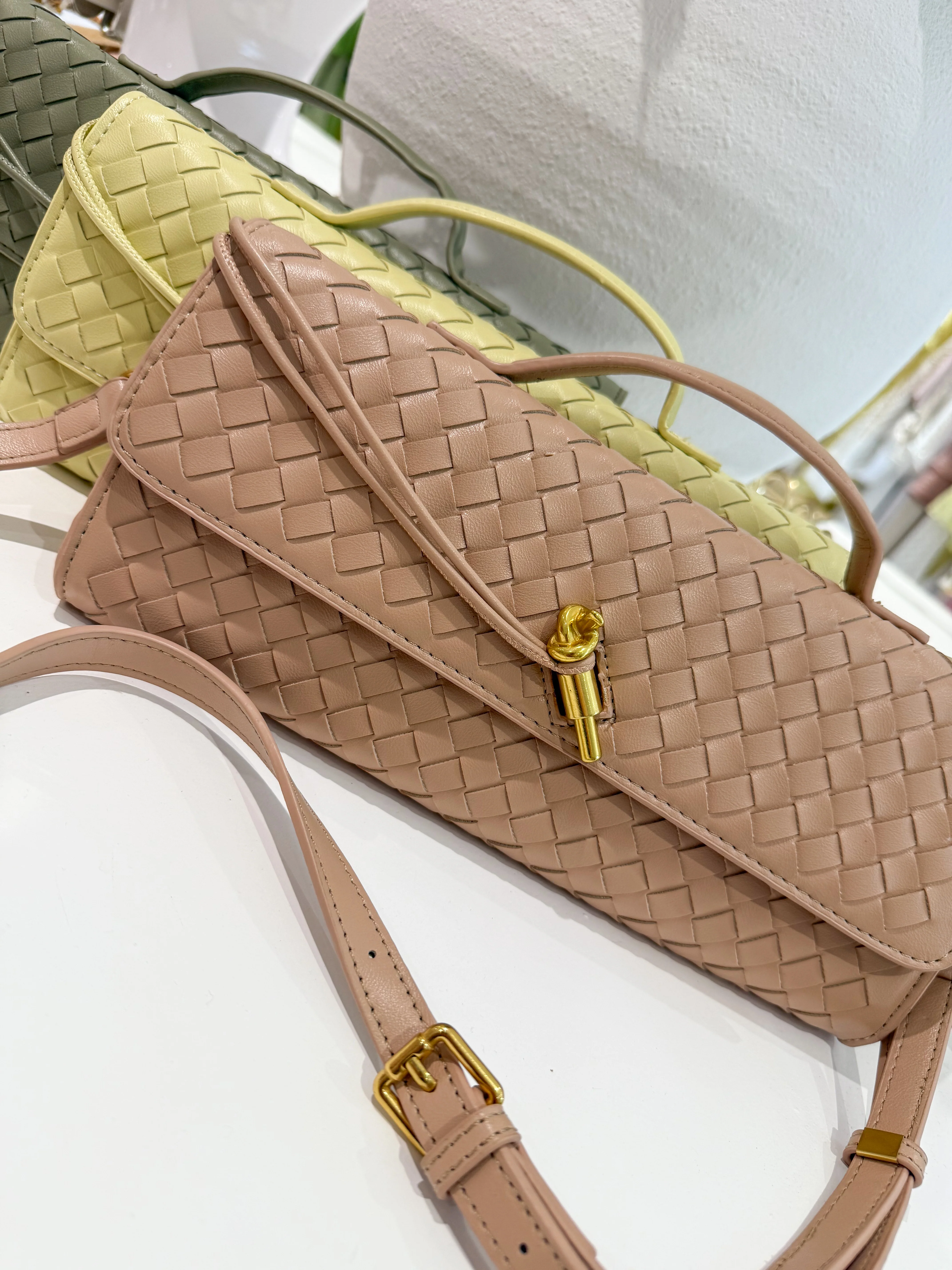 Woven Rectangle Envelope Gold Rod Fasten Clutch Bag (15 Colours) - Image 20